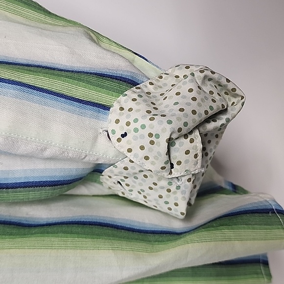 Andrew Fezza XL 100% cotton green/blue/white long sleeve button-down mens shirt - Picture 3 of 7